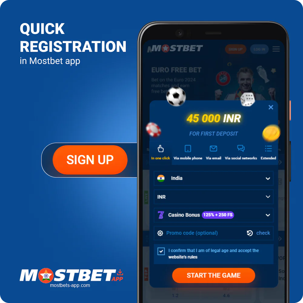 Registration in the Mostbet India app